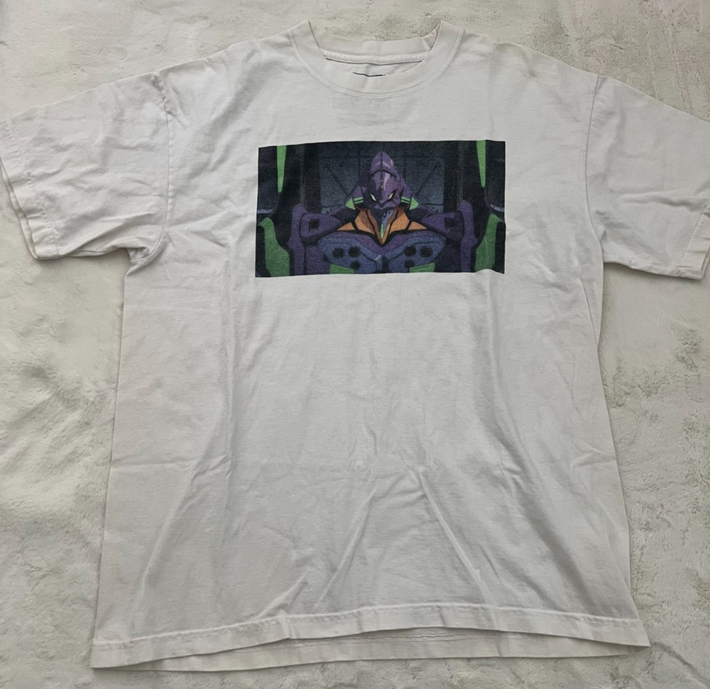 DUMBGOOD Evangelion Unit 01 Men’s Large White Anime Graphic T Shirt USA Made